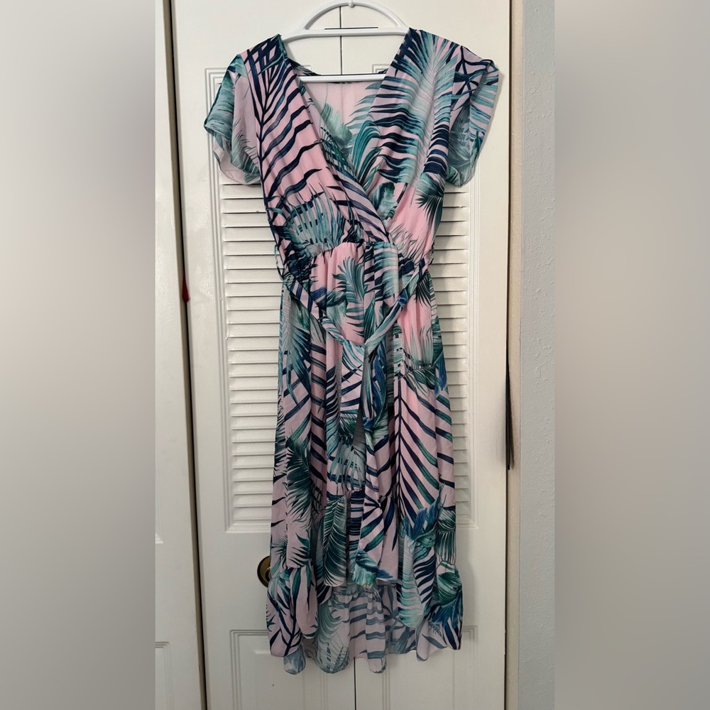 Tropical Print Wrap Dress